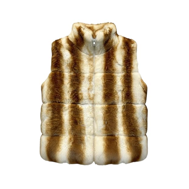 JPN VINTAGE 베스트 퍼자켓 하이넥 배색 투포켓 디테일 아이보리