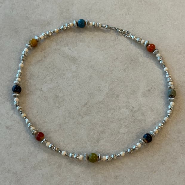 도자기 비즈 실버 레이어드 목걸이