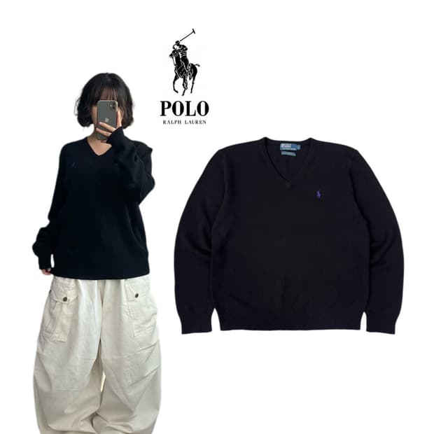 폴로 포니 램스울 브이넥 니트