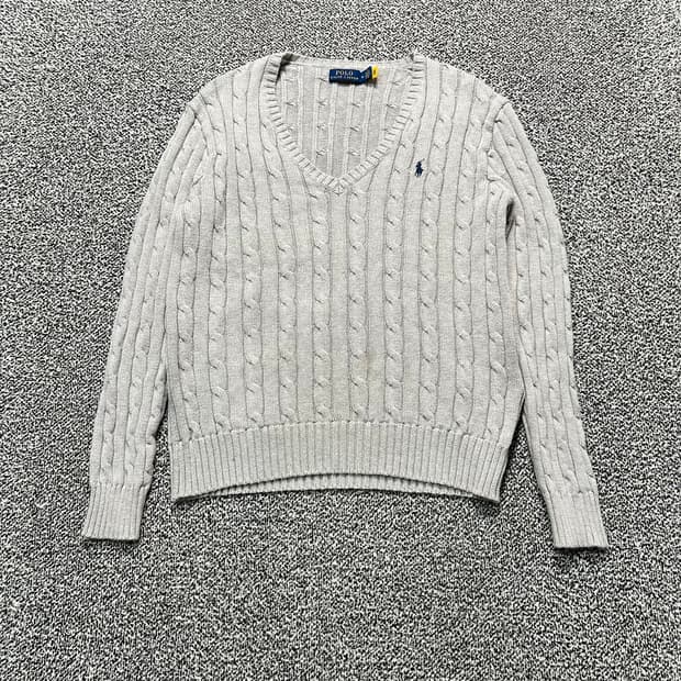 폴로 랄프로렌 그레이 케이블 브이넥 니트