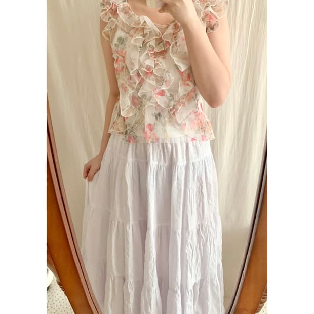 빈티지 플라워 프릴 슬리브리스