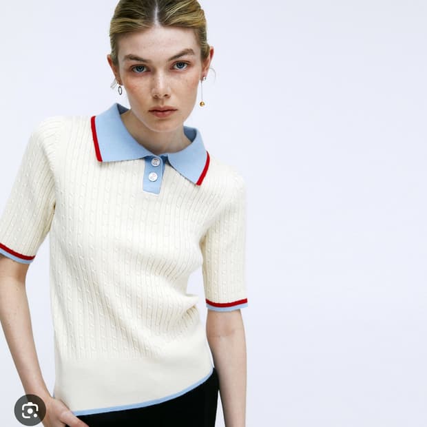 마리끌레르(marie claire) 컬러 블록 카라 케이블 니트탑 55