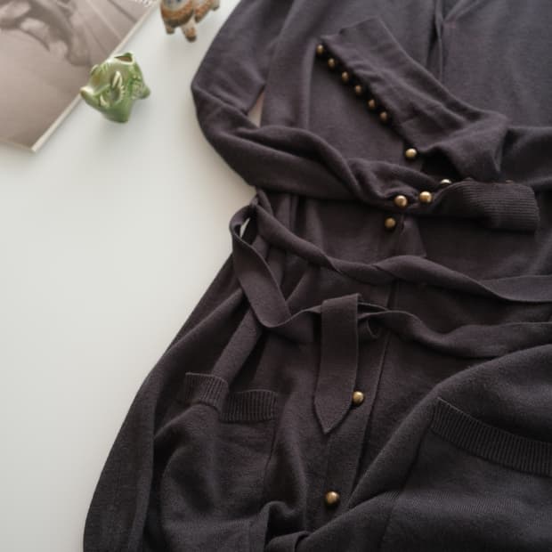 Button long cashmere blended cardigan