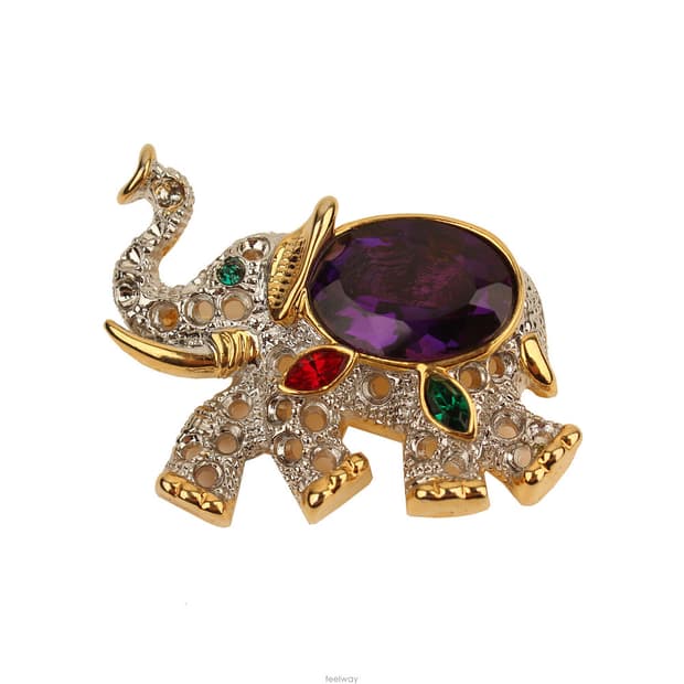 실버&골드 콤비 컬러 스톤 코끼리 브로치