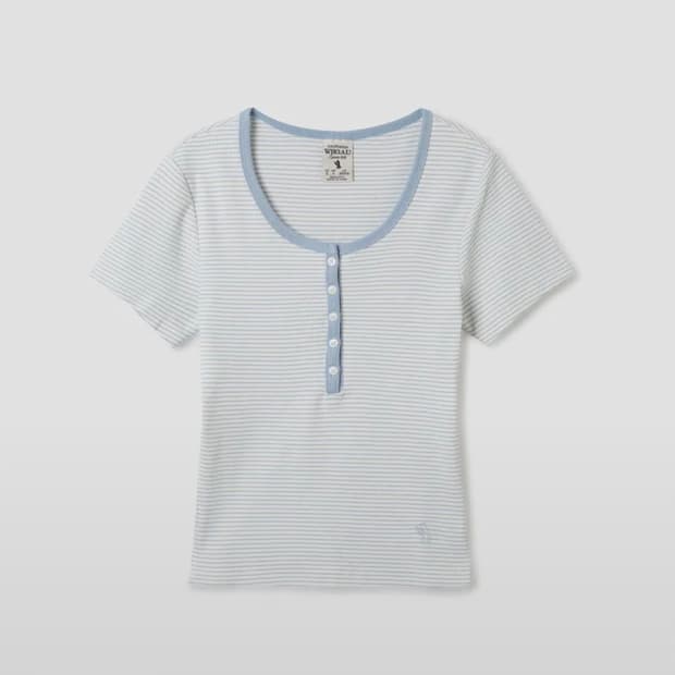 후아유 헨리넥 티셔츠 Ribbed Henry Neck T-Shirt