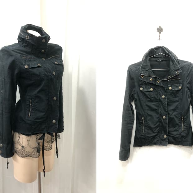 black y2k two way cotton zip up jacket