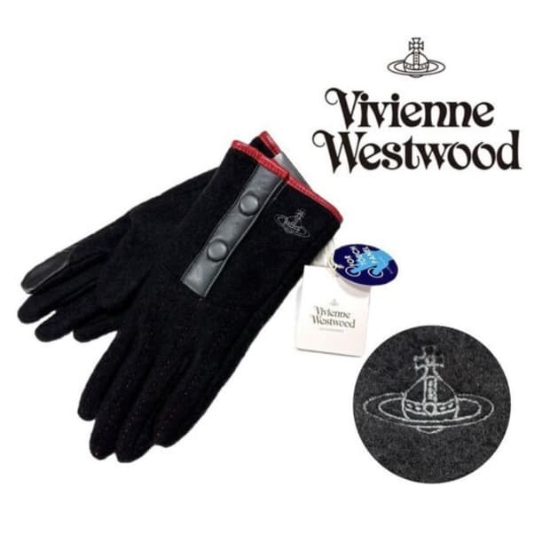 비비안 웨스트우드 orb 자수 투톤 장갑 블랙 (새상품)