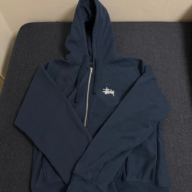 스투시 로고 네이비 후드집업 