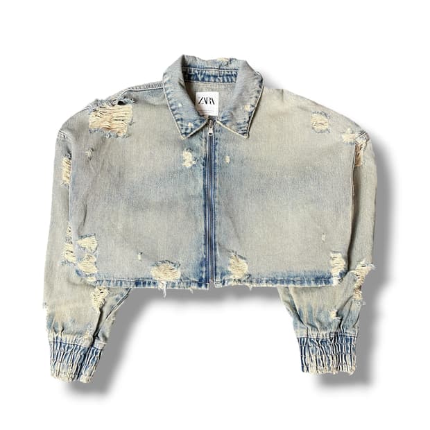 ZARA 디스트로이드 데님 크롭 점퍼