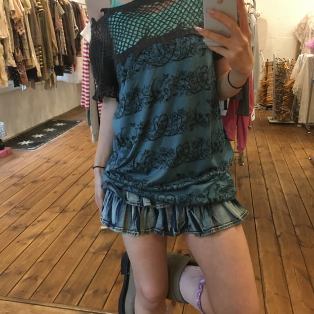 히스테릭글래머 민트 크로쉐 블라우스