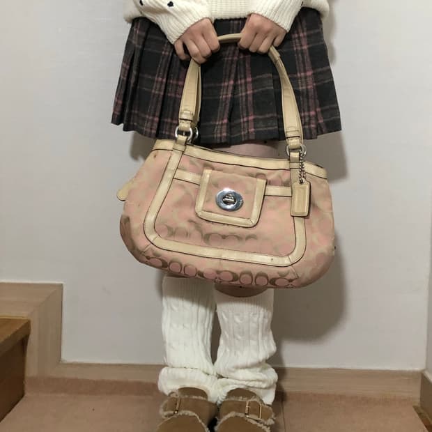 빈티지 코치 핑크 토트백