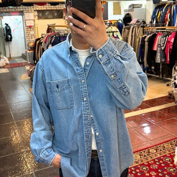 폴로 랄프로렌 클래식핏 스몰포니 빈티지 데님셔츠 L