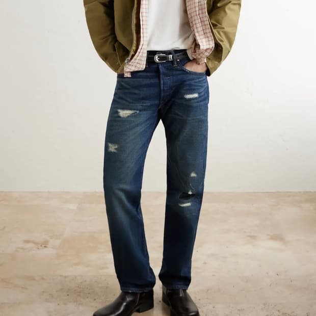 RRL 스트레이트 핏 홀리 워싱 데님 진 33x32