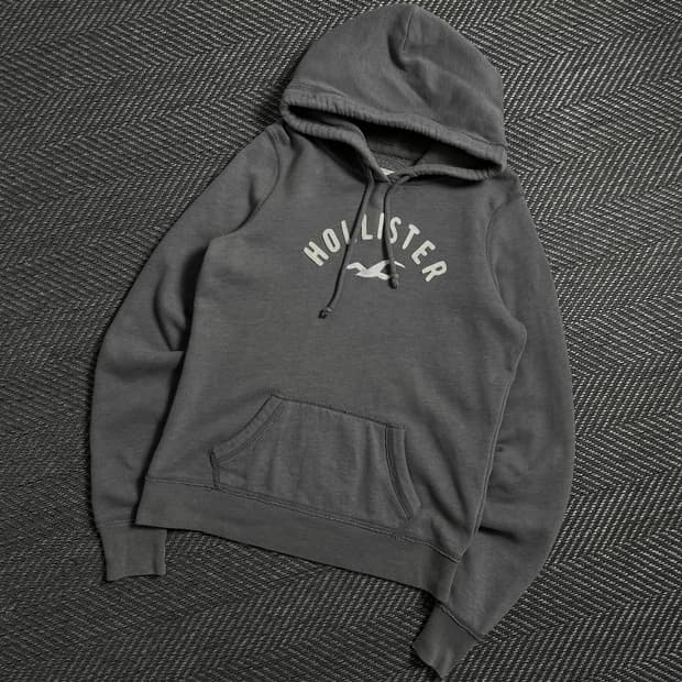 홀리스터 y2k 빅로고 자수 그레이 후드 티셔츠y 4951