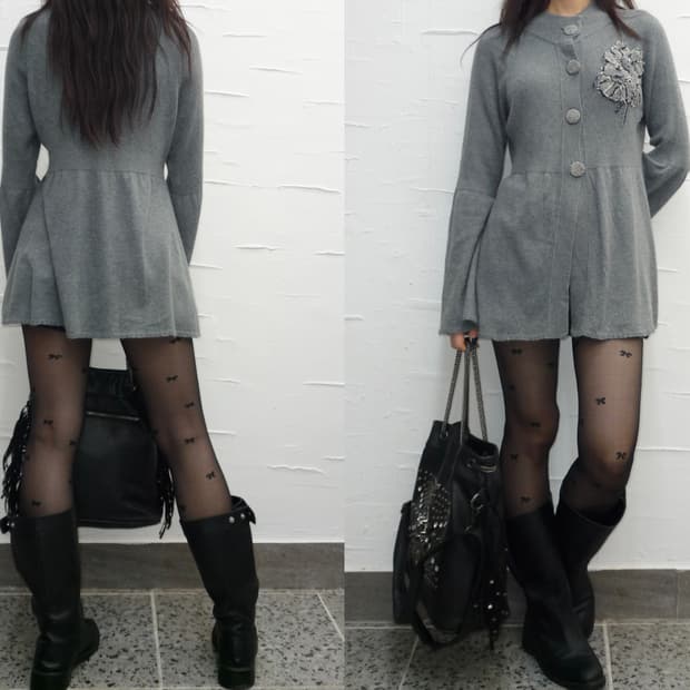 Flower point grey cardigan