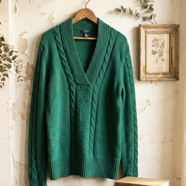  CHAPS 그린 케이블 니트