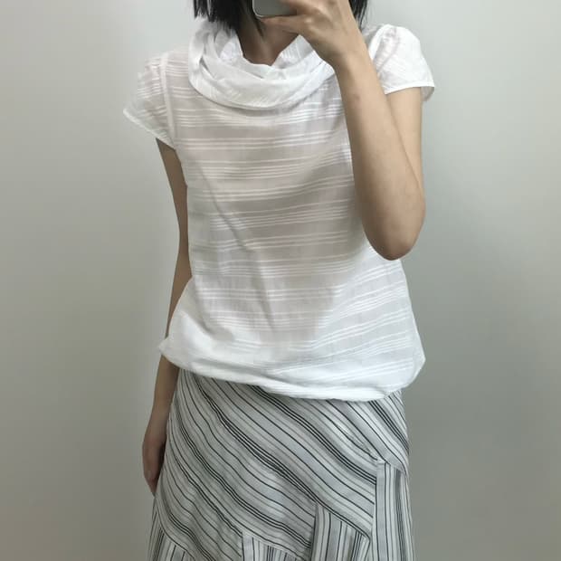 빈티지 하이 카울넥 블라우스