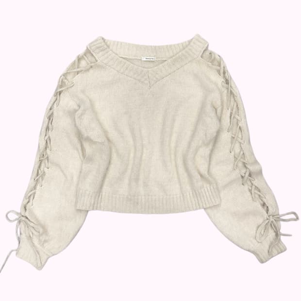 fluffy lace-up sleeve knit