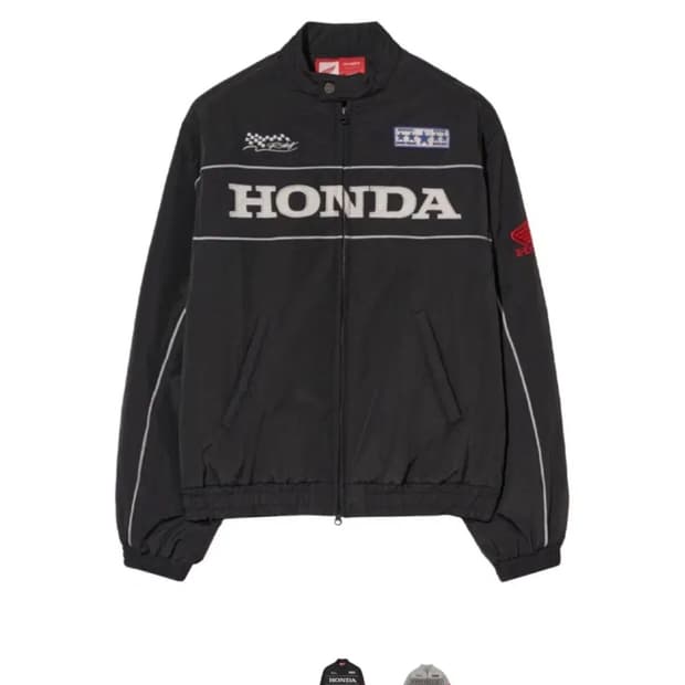 혼다 파이핑 모터사이클 블루종 자켓 블랙