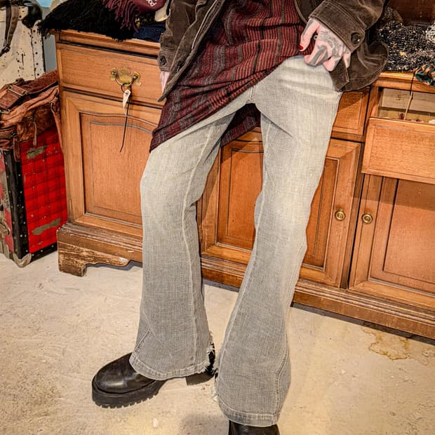 Grey Wash Denim Boot-cut Pants