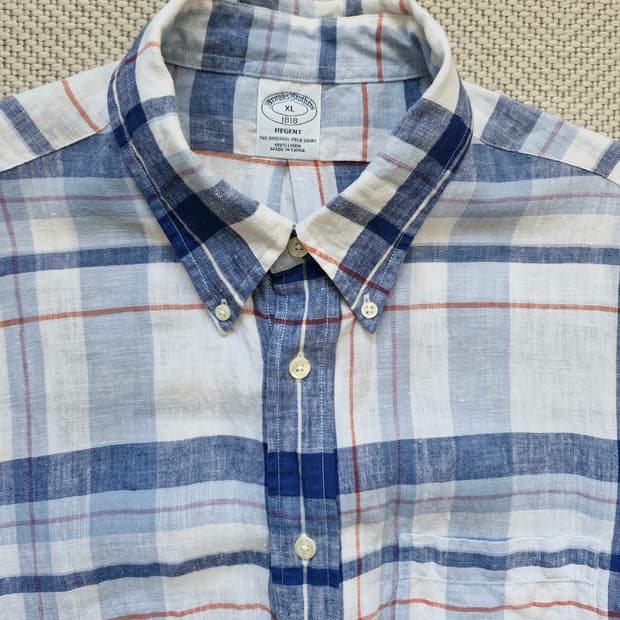 새상품급 브룩스브라더스 린넨 체크셔츠 XL 