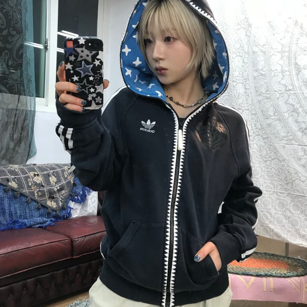 아디다스 스타프린팅 샤크 후드집업