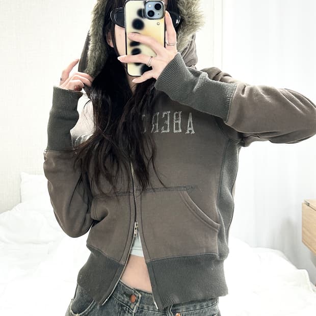 아베크롬비 카키그레이 투웨이 울프죠 후드집업