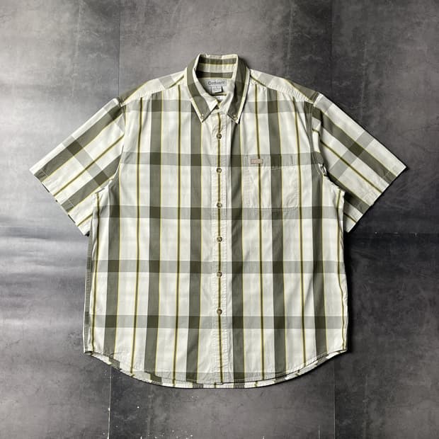 CARHARTT 칼하트 아이보리 체크 다운버튼 반팔 워크셔츠 A01081