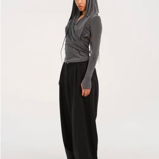 hyeinseo hooded jersey top charcoal