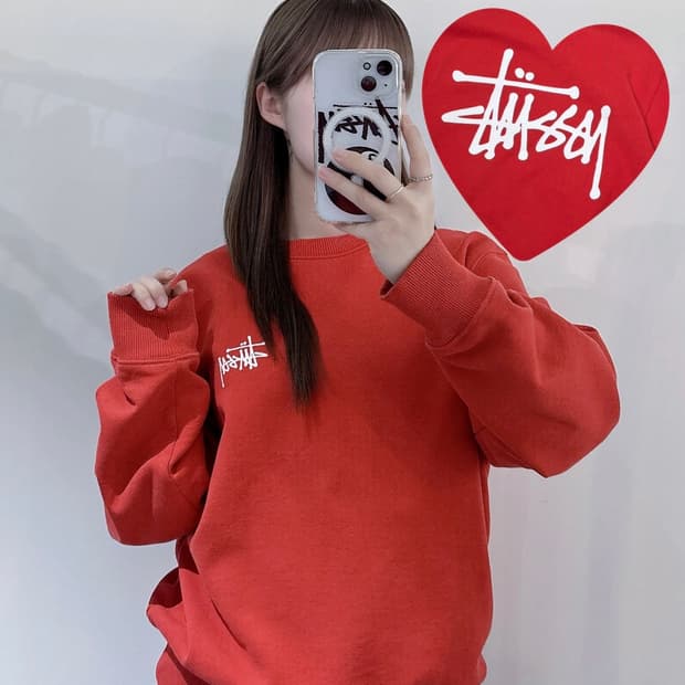 스투시 베이직 레드 빅로고 맨투맨