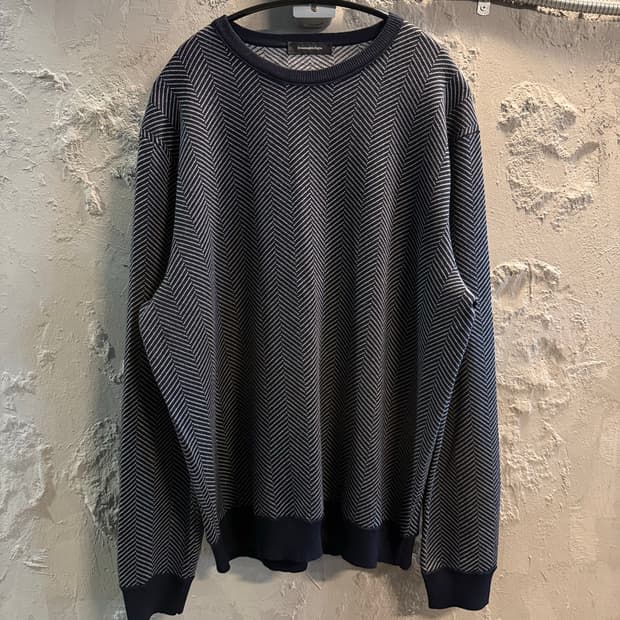 56 에르메네질도제냐 Zegna 헤링본 패턴 울 니트 네이비