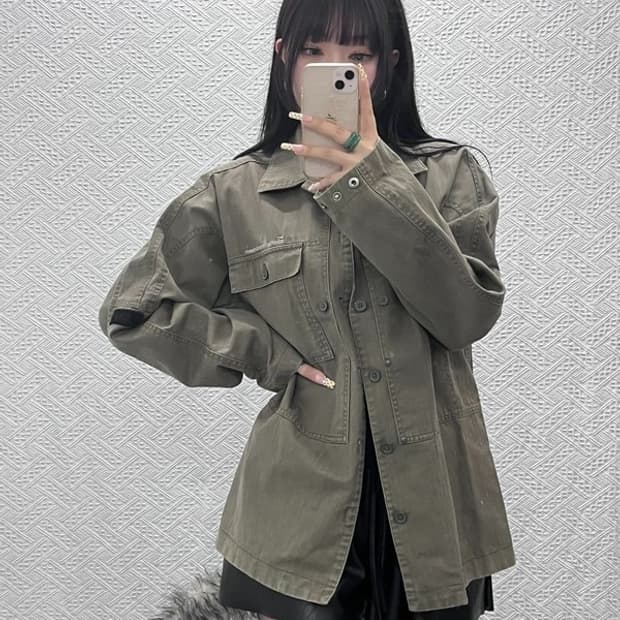 나이키 빈티지 캐주얼 올리브카키 워크 셔츠 자켓 L C09623