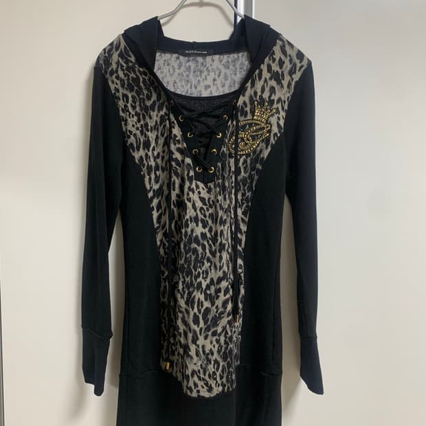 갸루 호피 후드 티셔츠