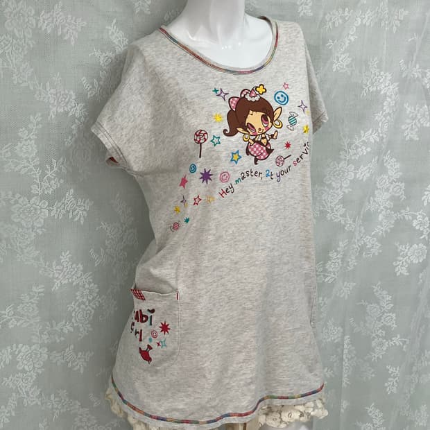 빈티지 캐릭터 프린팅 패치워크 레이어드 티셔츠 1103 모리걸 y2k 스