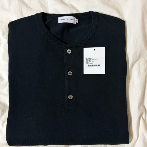 스테디에브리웨어 코튼 헨리넥 니트 블랙, 1사이즈