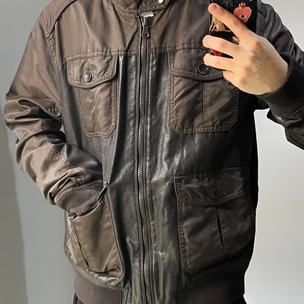 자라 브라운 나일론/레더 집 자켓