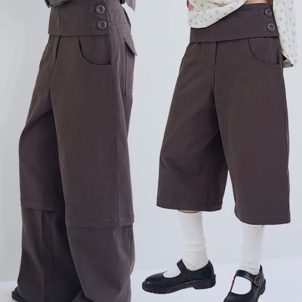 Belted Panel Convertible Pants, Brown
