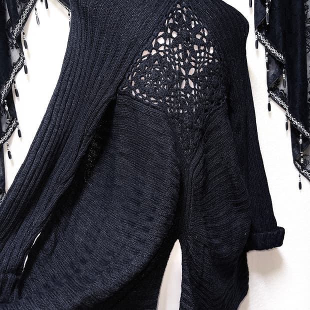 로맨틱고딕 고스펑크 오리엔탈 페어리그런지 블랙 니트 가디건 로브 핀터