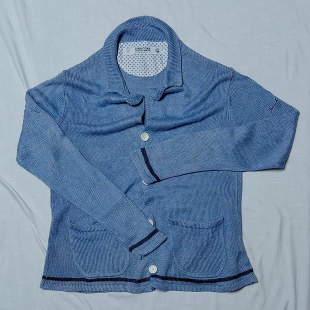 [L] 시나코바(SINA COVA) 린넨 100% 마린 카디건 - 블루