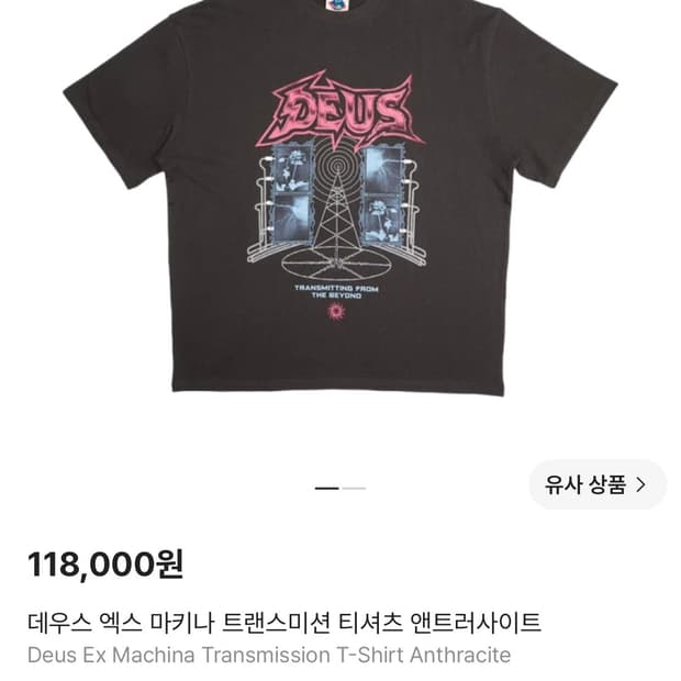 데우스 트랜스미션 티셔츠 앤트러사이트 M