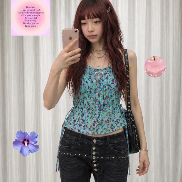 Y2K 하늘색 슬리브리스 티셔츠