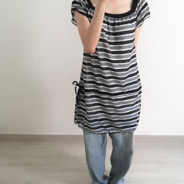 stripe sqaure mini dress