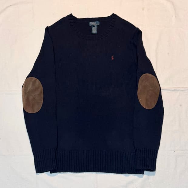 폴로 랄프로렌 엘보우패치 울 혼방 니트 네이비