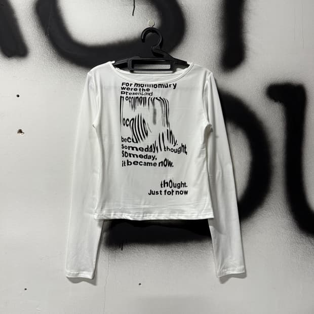 VTG 빈티지 딱 붙핏 빅 프린팅 크롭 롱 슬리브 티셔츠