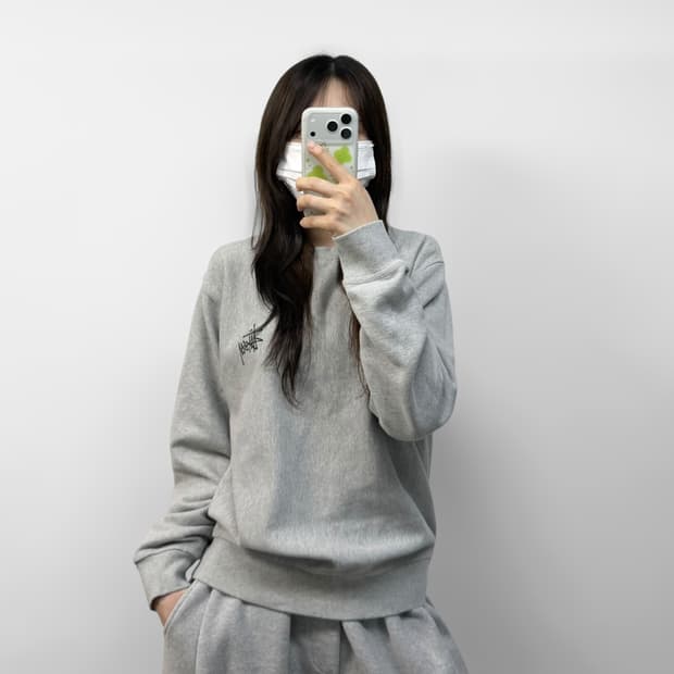 스투시 베이직 로고 크루넥 맨투맨 그레이