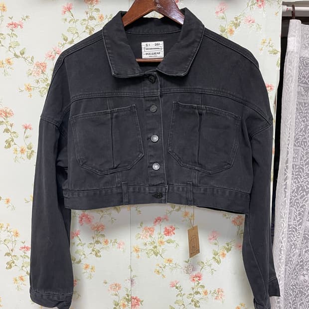 블랙 크롭 데님 셔츠