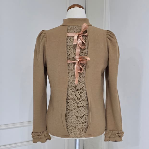 ByeBye 일본빈티지)스나계st 브라운모리걸 로맨틱 프릴퍼프블라우스