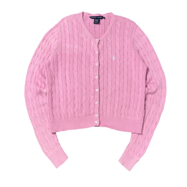 (L) 폴로 랄프로렌 케이블 니트 가디건 핑크