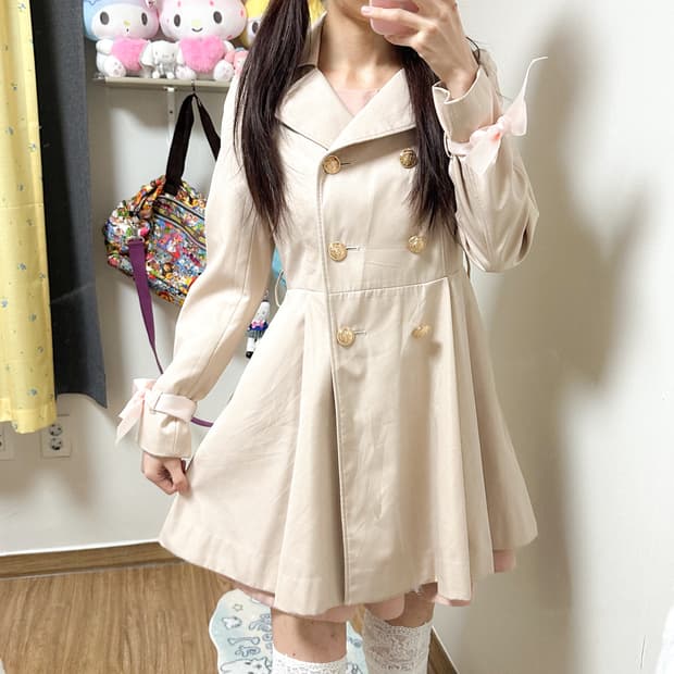 빈티지 핑크 리본 트렌치 코트 히메갸루 로걀 라떼 히메카지 헤이세이 고딕