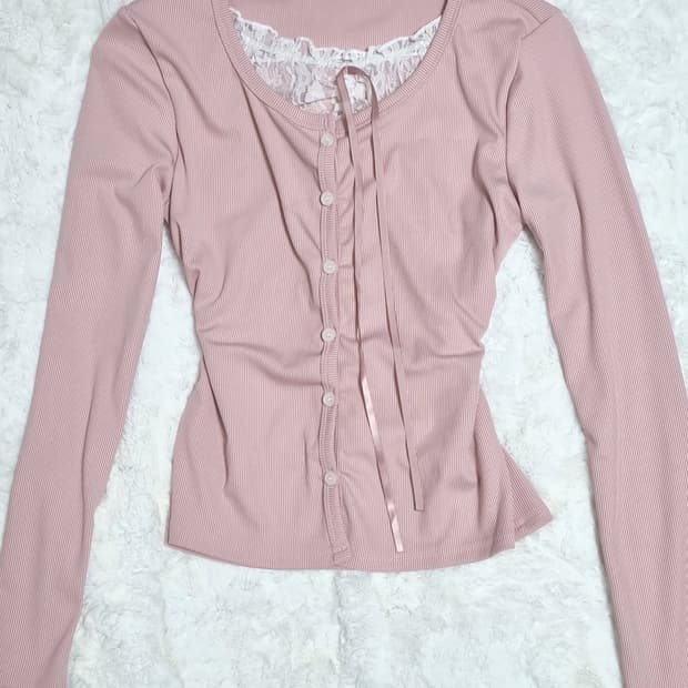 [새상품] 핑크 레이스 리본 가디건 에이블리